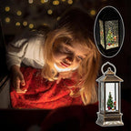 12" Christmas Snow Globe Lantern with Christmas Tree and Gift - Water Swirling Glitter LED Light Lantern with Music - Vintage Xmas Gifts - USB Plug or Battery Operated Home Decor (Christmas tree Gift)