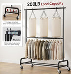 SLEEPING LAMB Heavy Duty Clothes Rack with Wheels, Metal Rolling Garment Rack for Hanging Coats, Shirts (Black)