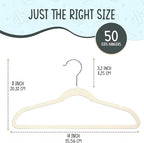 50 Premium Kids Velvet Hangers - 14" Non-Slip Clothes Hangers for Kids & Preteens - Ultra Slim, Space-Saving, Strong & Durable Hangers with 360° Swivel Hook - Ivory