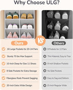 ULG Over The Door Shoe Organizer with 16 Large Pockets, Hanging Shoe Rack for Closet Door, Space Saving Shoe Storage for Boots, Heels & Sneakers,Grey
