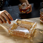 Handmade Glass Ashtray, Ashtray Ash Holder for Indoor or Outdoor Patio Desktop Office Smokers, Ash Tray for Tabletop Home Office Decor (Amber, M)