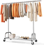 HOKEEPER Clothing Racks Heavy Duty Clothes Rack Adjustable Garment Rack for Hanging Clothes, Portable Coat Rack with Lockable Wheels, for Bedroom, Laundry, Balcony, Living Room 68.89''H*70.86''W*20"D