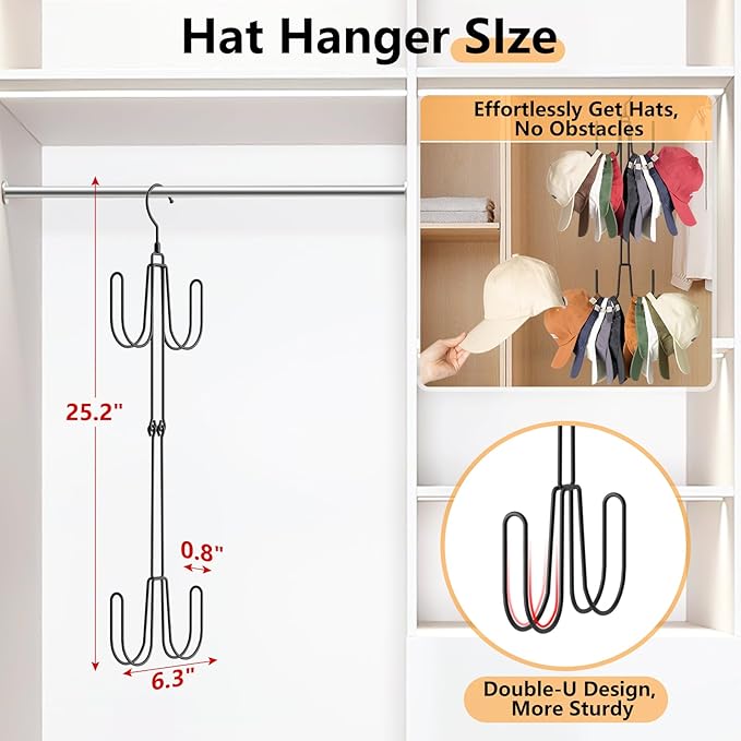 Hat Hangers for Closet, Stainless Steel Hat Organizer, Hat Racks for Baseball Caps, Cap Organizer for Baseball Caps, 1 Pack