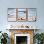 KAlRNE Coastal Beach Wall Art Set of 3(16’’X24’’),Framed Pastel Ocean Canvas Prints with Surfboards,Surf Prints,Neutral Retro Beachy Framed Art Decor for Living Room Bedroom Office