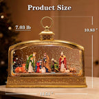 Christmas Snow Globes, 11.4" Nativity Glitter Water Lantern with Song, 6H Timer Battery & USB Powered Music Box for Christmas Decorations Indoor