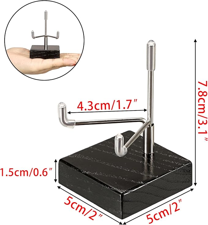 Hipiwe Adjustable Stainless Steel Arms Display Stand Wooden Base Rock Display Small Display Easel Holder for Displaying Fossil Coral Geodes Rock Mineral Agate Plate Seashell and Photos, 2"x2"x3.1"