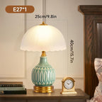 Table Lamps Ceramic Retro Lamp for Living Room,15.7" Modern Bedside Nightstand Traditional Lamps, Classic Chinoiserie Green Glass Lamp for Home (Retro)