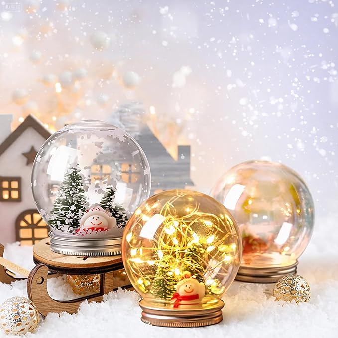 Jerify 16 Sets 3.58 Inch Christmas Plastic Clear Snow Globes Kit Water Globe with Screw Off Cap Artificial Christmas Trees Small Snowman Snowflakes for DIY Snow Globes Home Decoration Crafts (Cute)