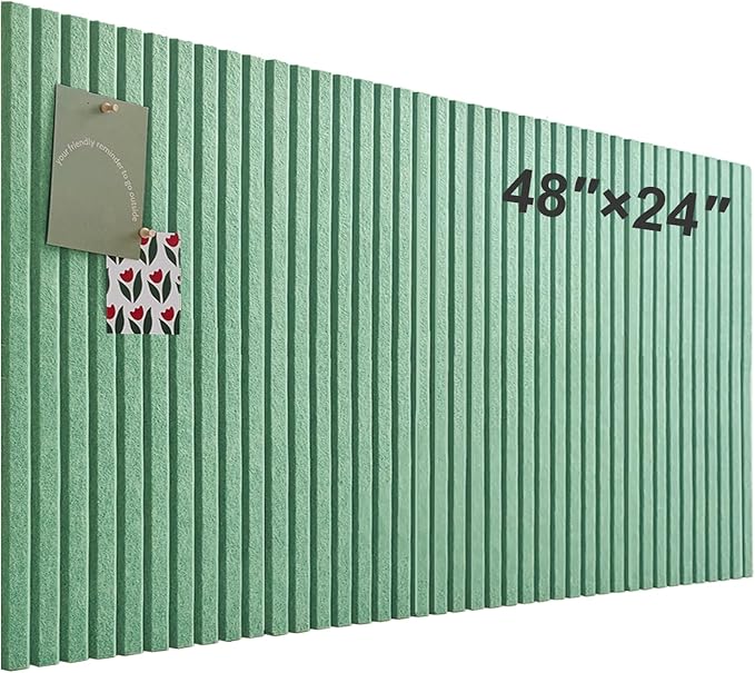 Large Cork Board for Office, 8 Pack Felt Wall Tiles with Slat Wall Paneling and Safe Removable Adhesive Tabs, Felt Bulletin Board Pin Board Cork Boards for Walls - Jade Green