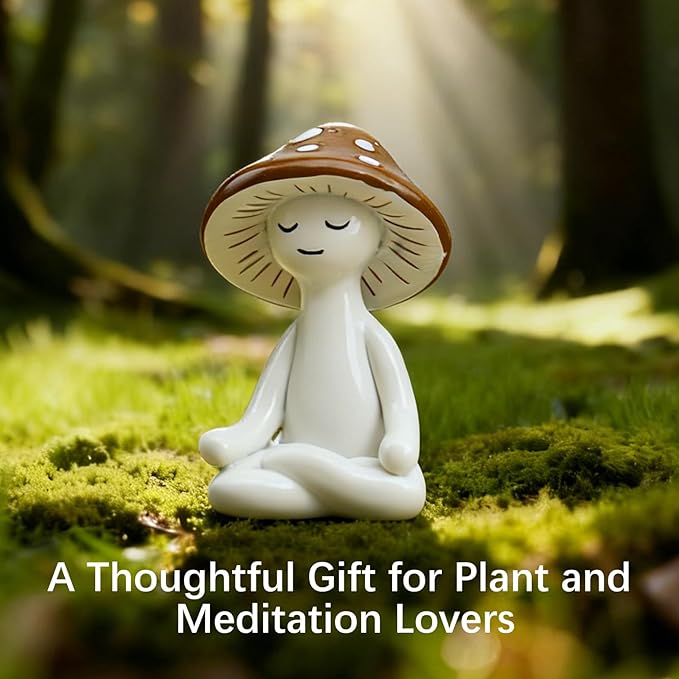 Meditation Mushroom Resin Statues – Cute Yoga Mushroom Figurines for Desk, Home, Office & Garden Decor – Zen Resin Sculptures for Living Room, Patio, Tabletop & Backyard (1 Pack, Mushroom)