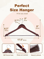 HOUSE DAY Cherry Wooden Hangers 20 Pack, Heavy Duty Wooden Coat Hanger for Closet, Solid Wood Hanger with Non Slip Pant Bar, Smooth Finish Wood Clothes Hangers for Shirts, Suits Jackets, Dress