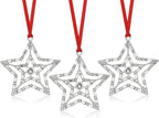 Set of 3 Christmas Hanging Ornaments - Silver Snowflake Star Pawprint Christmas Tree Decor for Xmas Tree Gift Decorative Hanging Ornaments Hanging Pendants (3, Silver Star)