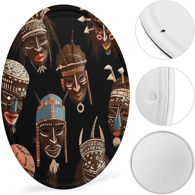 Wall Picture, with African Ritual Ethnic Tribal Printed Circular Iron Hanging Picture,Wall Art Decor,Home for Bedroom Living Room Bathroom Decor,Iron Painting 11.8X11.8 in