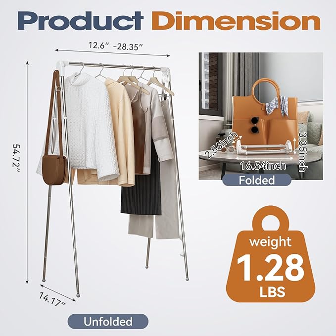Upgraded Travel Garment Rack, Stainless Steel Portable Clothes Rack Collapsible, Folding Clothes Rack for Indoor & Outdoor, Portable Clothes Airer for Travel (Upgraded)