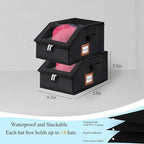 6 Pack Hat Storage for Baseball Caps-Holds Up to 56 Caps, Hat Organizer for Closet Stackable Hat Box with Cardboard, Dust-proof Beanie organizer with 2 Handles for Home Travel (Black, 6Pack-Small)