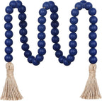 Meplait 39in Wood Bead Garland Farmhouse with Tassels,Versatile Prayer Beads Boho Chic Wall Hanging Home Decor (Navy Blue)