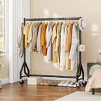 Clothes Clothing Rack, Rolling Heavy Duty Clothes Rack Load 420 LBS With Wheels, Metal Clothes Rack for Hanging Clothes, Portable Standing Clothes Garment Rack, Black,48 inches