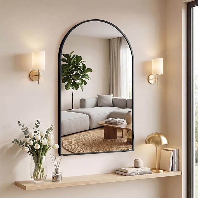 DUMOS Black Metal Arch Vanity Rounded Rectangle Bathroom Mirrors for Over Sink Wall, 21x30 Inch Large Matte Mirror, Modern Decorative for Restroom, Farmhouse