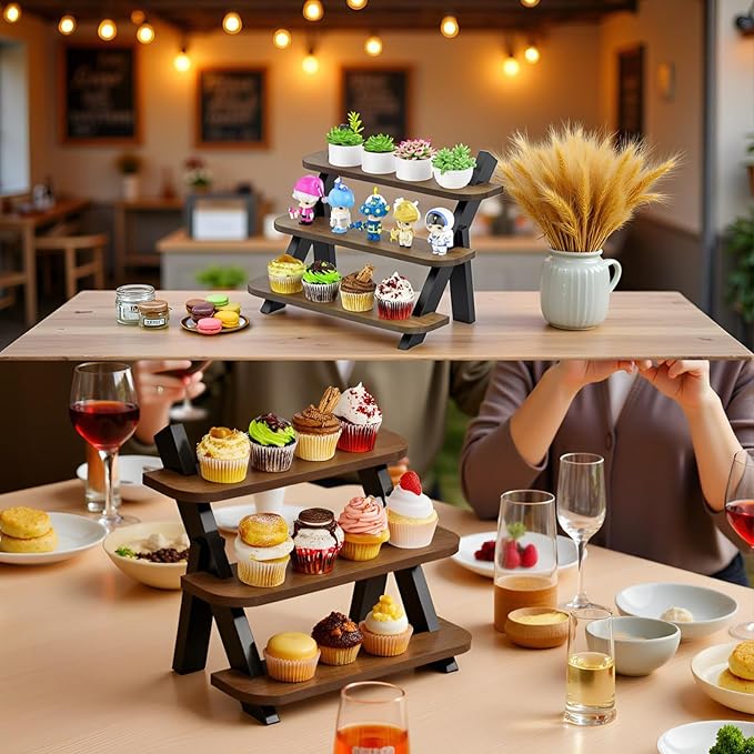Perfume Stand for Men Women, 3 Tier Cologne Organizer, Display Shelf Stands for Dresser, Wooden Shelf Display Risers for Party, Makeup, Figures, Cupcake, Dessert