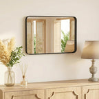 Sweetcrispy Bathroom Wall Mirror, 32x24 Inch Wall Mount Mirror for Over Sink, Modern Rounded Rectangle Vanity Mirrors with Matte Metal Framed, for Home Decor, Living Room, Bedroom, Black