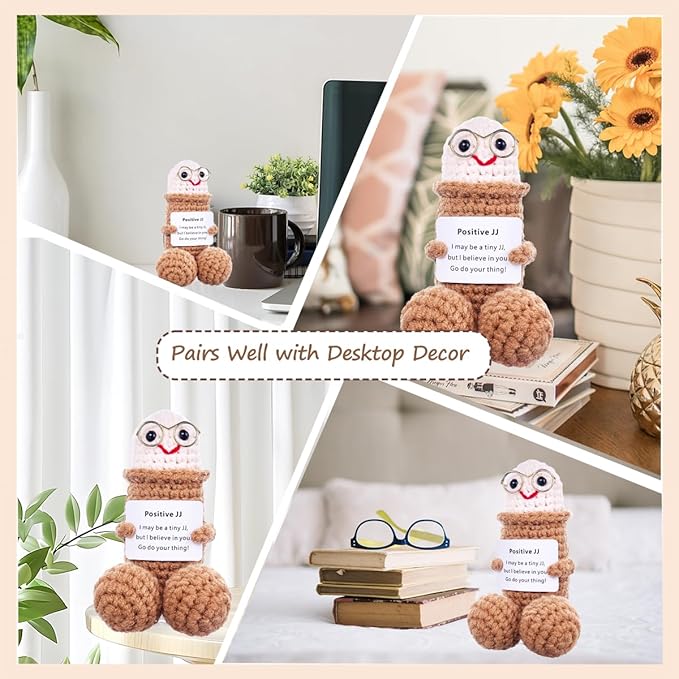 Positive Crochet Emotional Support Pickle Plushies Weird Stuffed Animal Funny Things Gag Gifts for Men Friends, Boyfriends, Husband Adult (Brown JJ-1pcs)