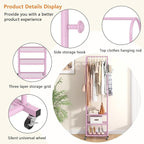 Heavy Duty Clothing Rack with Wheels,Modern Garment Rack with 3 Metal Shelves, 71.8Inches Display Rack for Hanging Clothes, Hanging Rod for Small Space,Pink