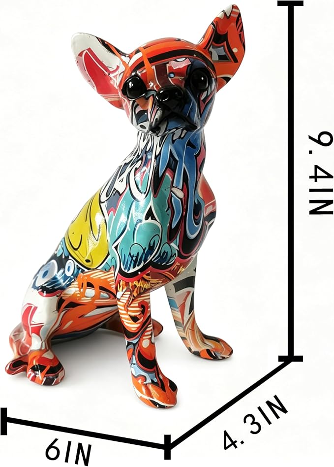 Colorful Chihuahua Statue, Creative Dog Puppy Home Sculpture Decor, Suitable for Bookshelf Desktop Kitchen Living Room Decorative Table Decoration, Gift for Dog Lovers Women and Men(Large)