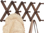 Accordion Wall Hanger, Hat Rack for Wall with 14 Coat Hooks, Expandable Hat Hangers Organizer, Vintage Decorative Coat Rack Wall Mount for Purse, Mug (Brown)