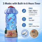 Jellyfish Night Light Water Snow Globe with Music and 2 Soothing Melodies, Rotating Ocean Scene Lamp with 6 Hours Timer, USB Powered or 3 AA Battery Operated Gift for Kids Adults Bedroom Nursery