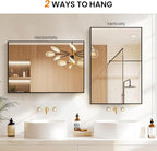 TRAHOME Bathroom Vanity Mirror for Wall, 36" x 24" Metal Framed Rectangular Bathroom Wall Mirror for Over Sink, HD Shatterproof Glass, Hangs Horizontally or Vertically(Black)