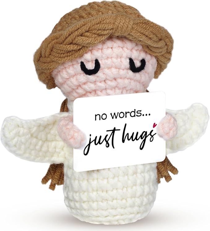 Sympathy Gifts for Loss of Loved One - No Words Just Hugs - Handmade Crochet Angel Doll, Bereavement Condolences Memorial Gift, Get Well Soon, Miscarriage, Comfort Gifts for Women