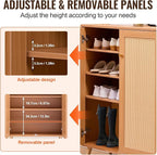 VEVOR Rattan Shoe Cabinet, 5 Tiers Shoe Storage Organizer with 2 Doors and Adjustable Shelves, 40.35" Tall Rattan Shoe Storage Entryway Cabinet Ideal for Entryway, Closet, Hallway, Light Wood Color