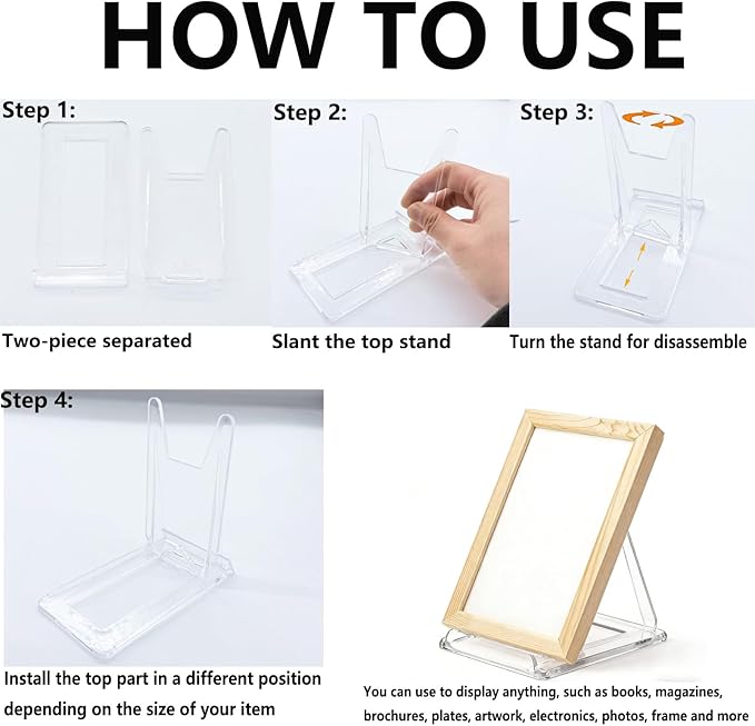 6 Pack Adjustable Clear Acrylic Display Stands for Purse, Book, Album, CD, Magazine, Picture, Plate & Artworks, Home Office Party Decor(4.02 x 2.36 x 4.5 Inch)