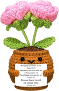 Wavwavw Christian Gift for Women Positive Handmade Crochet Doll with Bible Verse Prayer Card Inspirational Scripture Religious Crochet for Christmas Sunday Group Church(Rose Flower)
