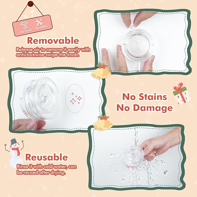VIS'V Wreath Hanger, Large Twist Lock Suction Cup Wreath Hooks, Heavy Duty, 22 LB Capacity, Removable and Reusable, Round, Clear, 2 Pcs