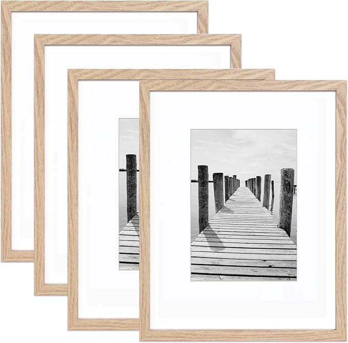 KTKDE 8x10 Picture frame Set of 4,5x7 mat or 8x10 photos, Modern Style Wood Composite Frame, Tempered Glass, 8 by 10 Picture Frame Wooden Wall or Table top Display Family Friends Wedding Best Gift