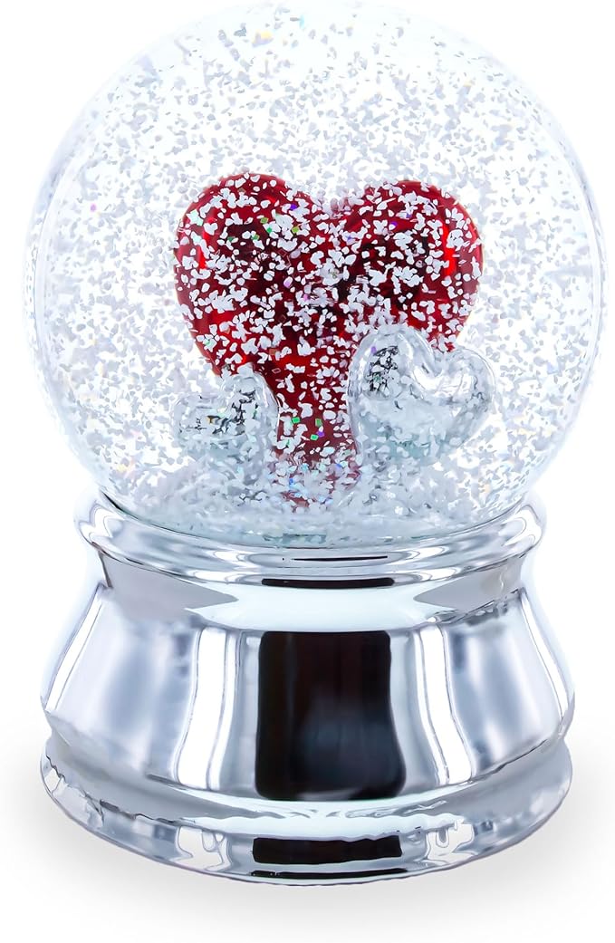 Romantic Red Heart in Love Glass Musical Water Snow Globe