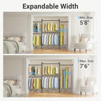 Timate P3 Closet Organizer System with 5 Hanging Rods, Adjustable 5'8"–7'6", Heavy-Duty Modular Garment Rack, Space-Saving Closet Solution for Walk-in Closet, Bedroom & Small Spaces