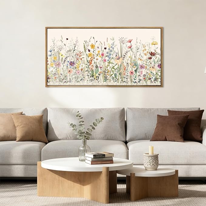 Large Floral Wall Art Framed Colorful Wildflower Wall Paintings Flower Artwork Floral Art Prints Wildflower Pictures Flowers Wall Decor for Living Room Bedroom Office Farmhouse 20x40 Inches Gift