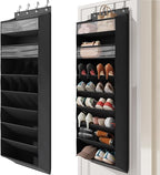 16-20 Pairs Over the Door Shoe Organizer, Clear Pockets Shoe Rack for Closet Door, Hanging Shoe Rack for Boots, Behind the Door Shoe Holder Fit All the Family's Sneakers, Boots, Heels, Black