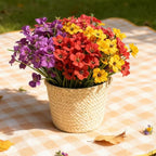 Artificial 15-Bloom Violet Flowers, Fake Flowers for Indoor Outdoor Decor, Faux Plants for Garden, Porch, Fall and Seasonal Decoration, UV Resistant Faux Plants (Mixed)