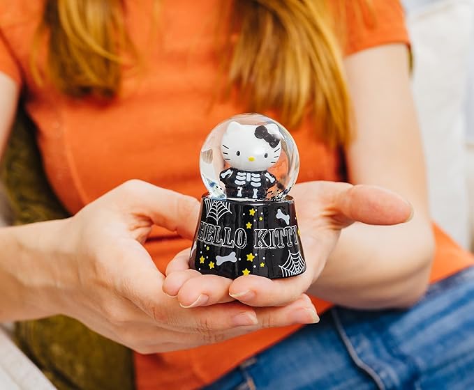 Sanrio Hello Kitty Black Skeleton Mini Light-Up Snow Globe with Swirling Glitter Display | 3 Inches Tall