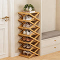 The 9-Tier No-Assembly Bamboo Rack, 2-9 Tier Folding Shoe Storage Rack, Space-Saving Organizer for Shoes, No Assembly Narrow Shoe Shelf for Entryway Closet Dorm (Natural, 7 Tier)