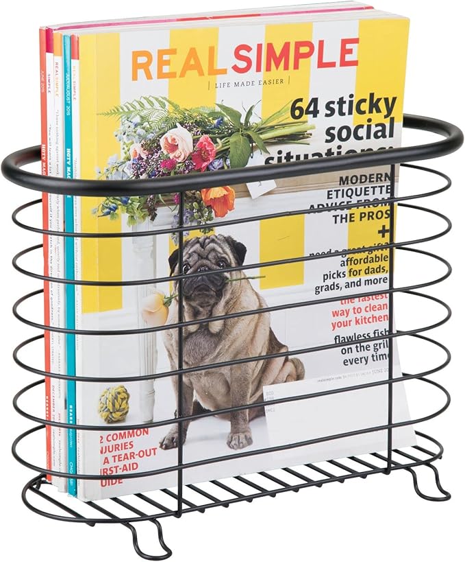mDesign Newspaper and Magazine Rack for Bathroom, Office, Entryway - Matte Black