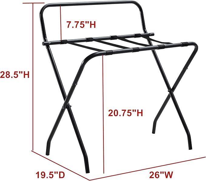 Kings Brand Furniture - Metal Foldable Luggage Rack, Suitcase Stand with Back, Black