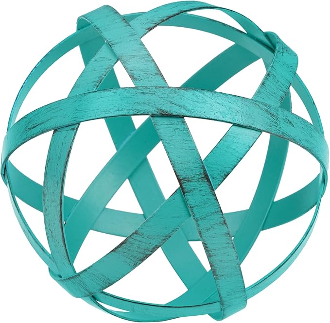 Metal Decorative Sphere for Home Decor - Decorative Balls for Shelves, Centerpiece Bowls, Bookshelf - Decoration Orbs Accents for Living Room, Bedroom - Distressed Teal Shelf Spheres