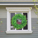 U'Artlines 23.6" Front Door Wreaths Artificial Spring Summer Greenery Hanging Garland for Home Wedding Wall Window Decoration (23.6'' Boxwood,1)