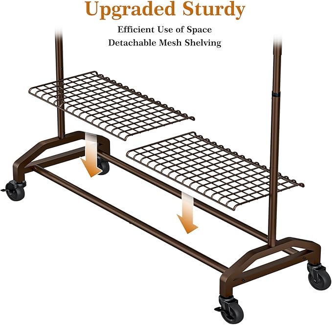 Heavy Duty Clothes Rack for Hanging Clothes Extendable Rolling Clothing Rack for Hanging Clothes 51 to 71" W x 16.53" D x 65" to 71" H 350lbs Snap Adjust Height Coat Rack