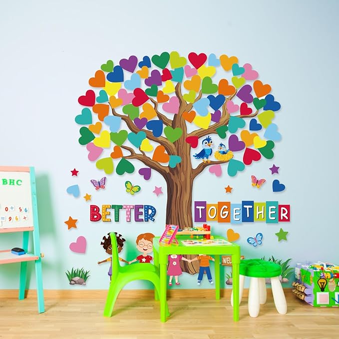 Adduster 108 Sheet Tree Bulletin Board Set - Classroom Tree Bulletin Board Set Heart Cutouts Classroom Bulletin Wall Decor Supplies for School Elementary Teacher Chalkboards (multi-colored)