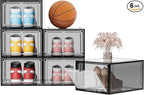 Shoe Storage Boxes Organizers Clear Acrylic Stackable 6 Pack, Shoe Rack & Holder Substitute, Sneaker Containers, Toy Storage Organizer Bins for Entryway, Closet, Under Bed (Black, L)